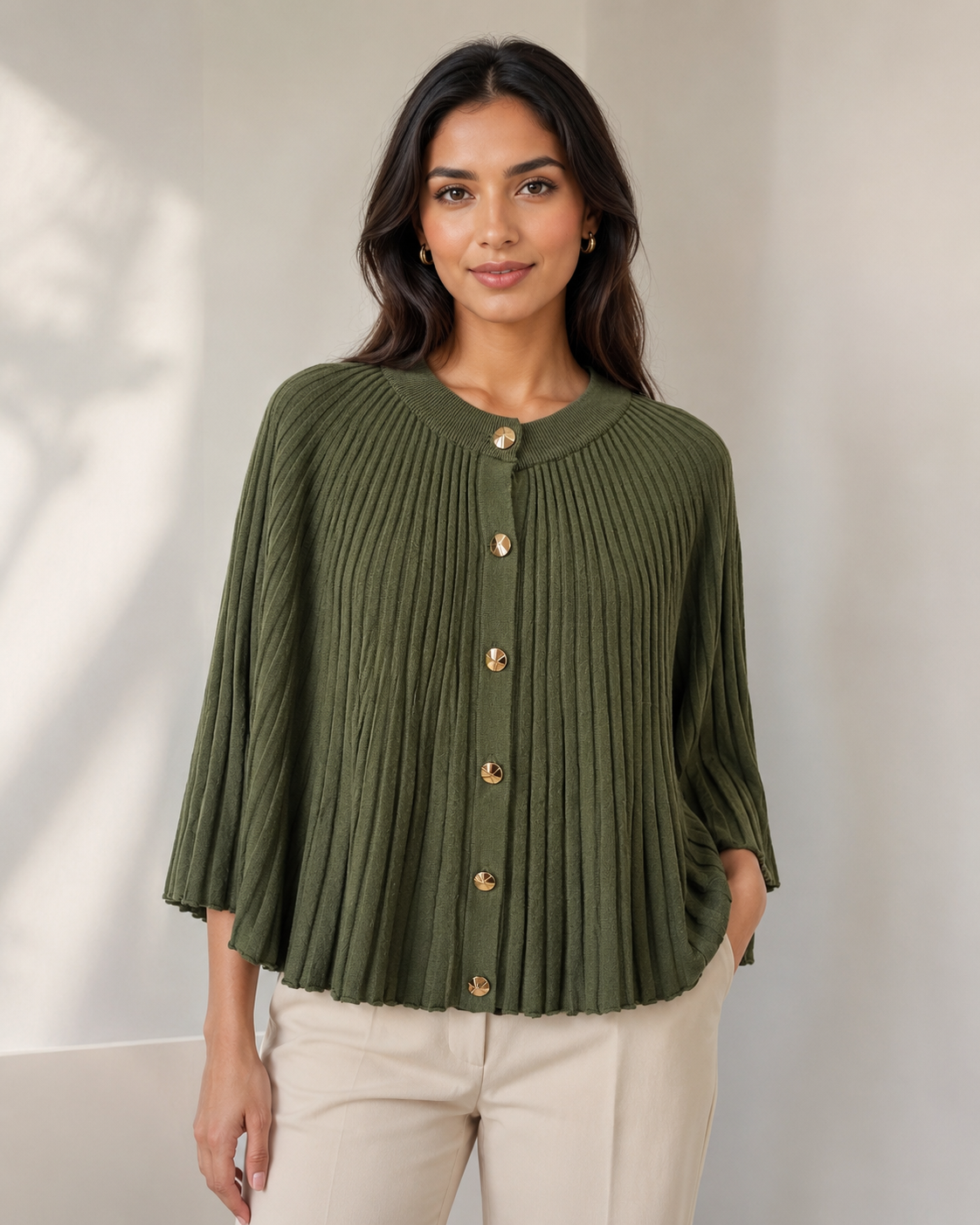 RIBBED GOLD BUTTON PONCHO
