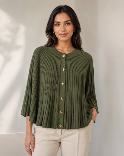 RIBBED GOLD BUTTON PONCHO