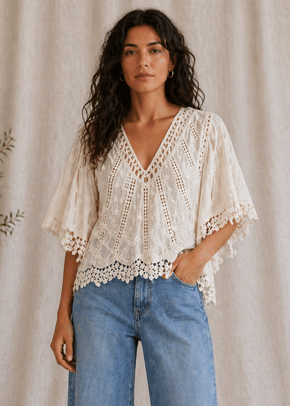 COTTON V-NECK BATWING TOP