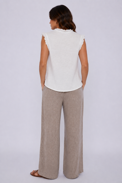 WASHED LINEN FRILL BUTTONED VEST