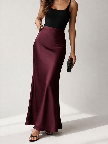 ELASTICATED WAIST PLAIN SATIN SKIRT [PK-2]