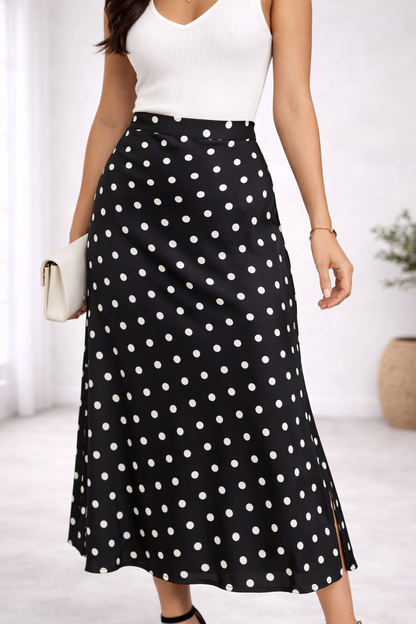 POLKA DOT PRINT SATIN SKIRT [PK-2]