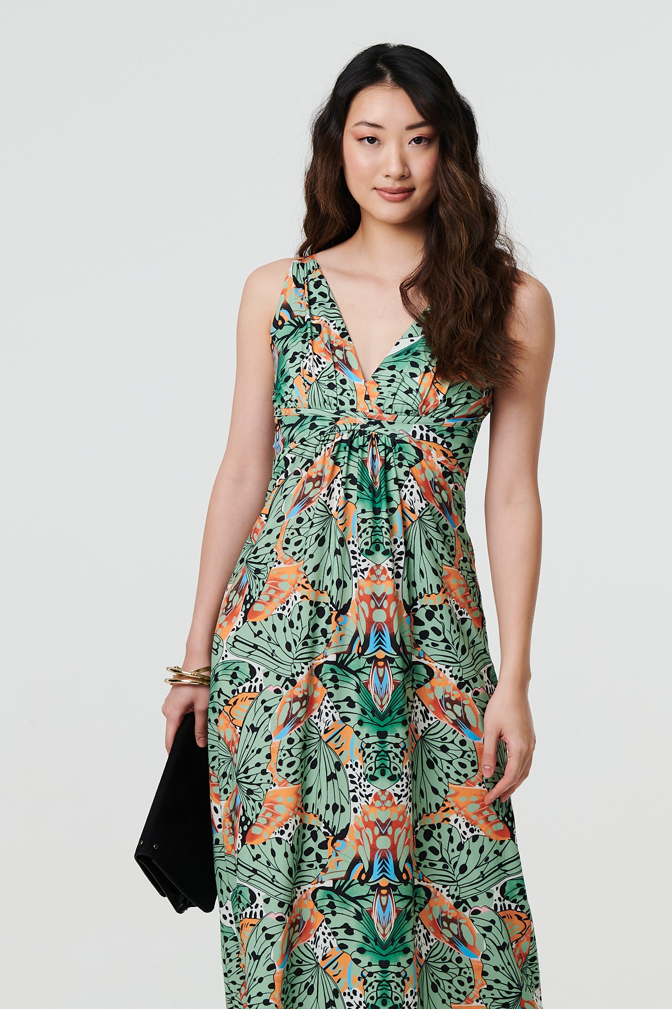 Tropical Print Empire Maxi Dress in GREEN [PK-8]