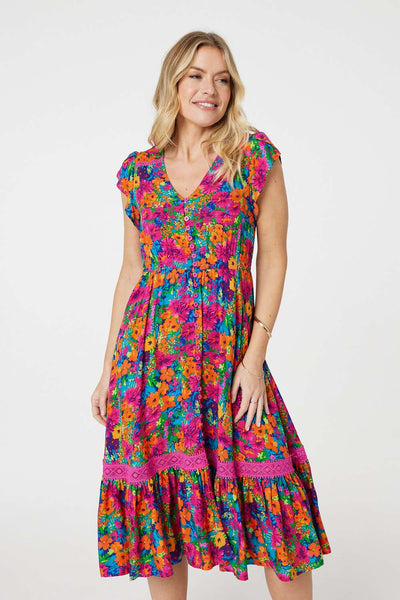 FLORAL LACE DETAIL MIDI DRESS DRESS [PK-8]