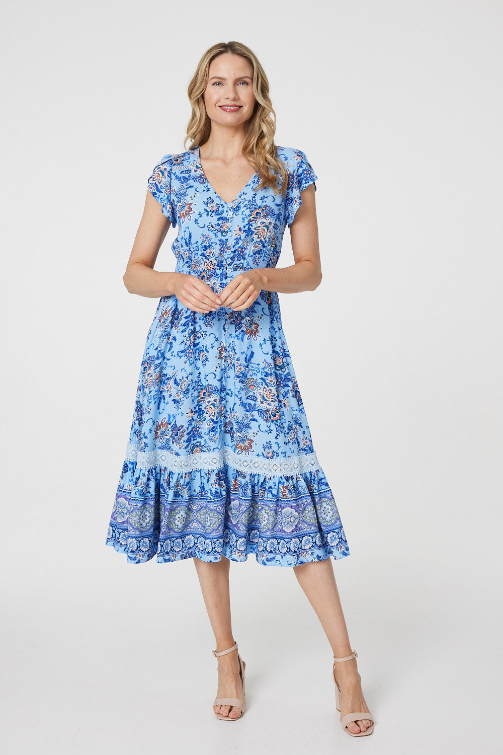 FLORAL CAP SLEEVE LACE DRESS