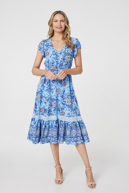 FLORAL CAP SLEEVE LACE DRESS