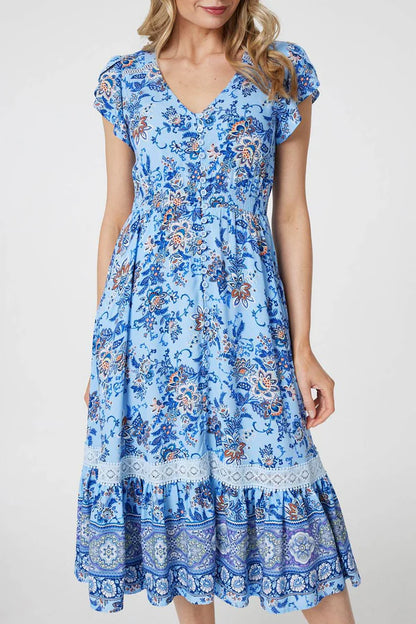 FLORAL CAP SLEEVE LACE DRESS