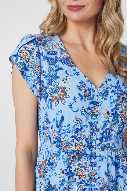 FLORAL CAP SLEEVE LACE DRESS
