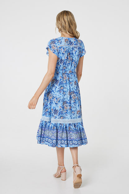 FLORAL CAP SLEEVE LACE DRESS