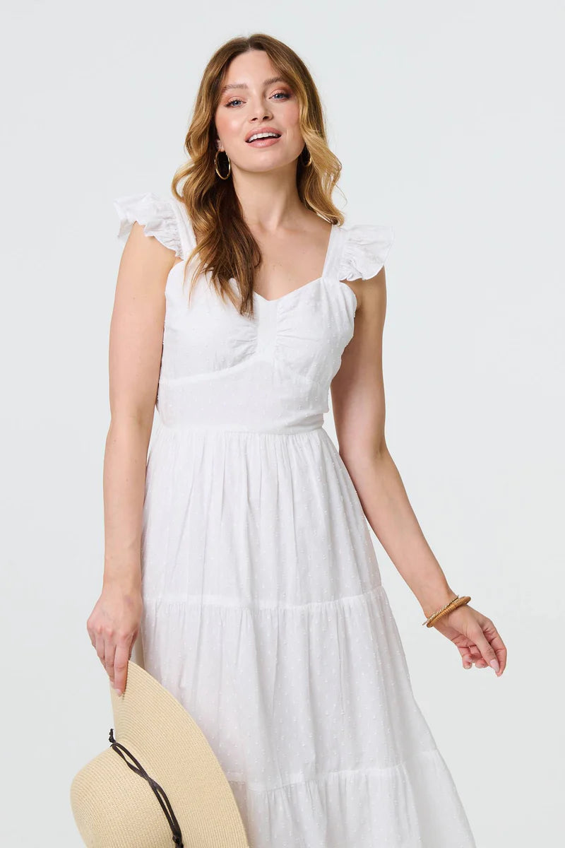 RUFFLE STRAP TIERED MIDI DRESS [PK-5]