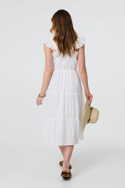 RUFFLE STRAP TIERED MIDI DRESS [PK-5]
