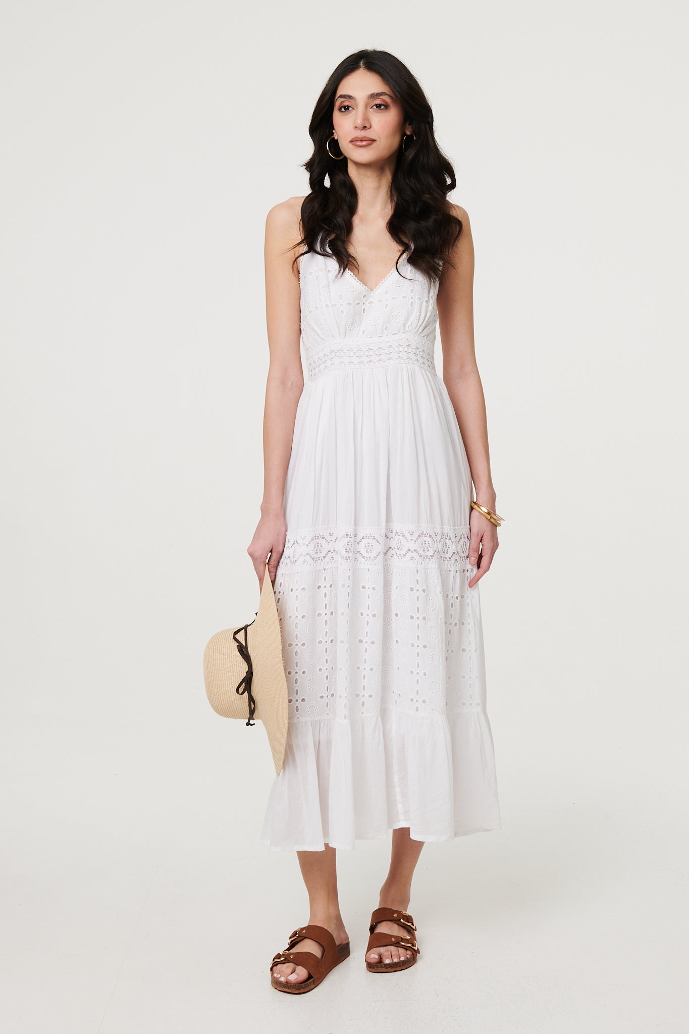 EMBROIDERY ANGLAISE SLEEVELESS MAXI DRESS [PK-8]