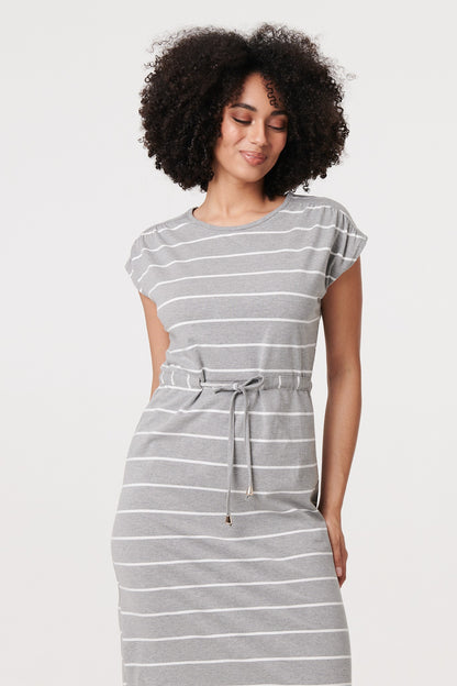 Striped Relaxed Knee Length Dress in GREY [PK-8]