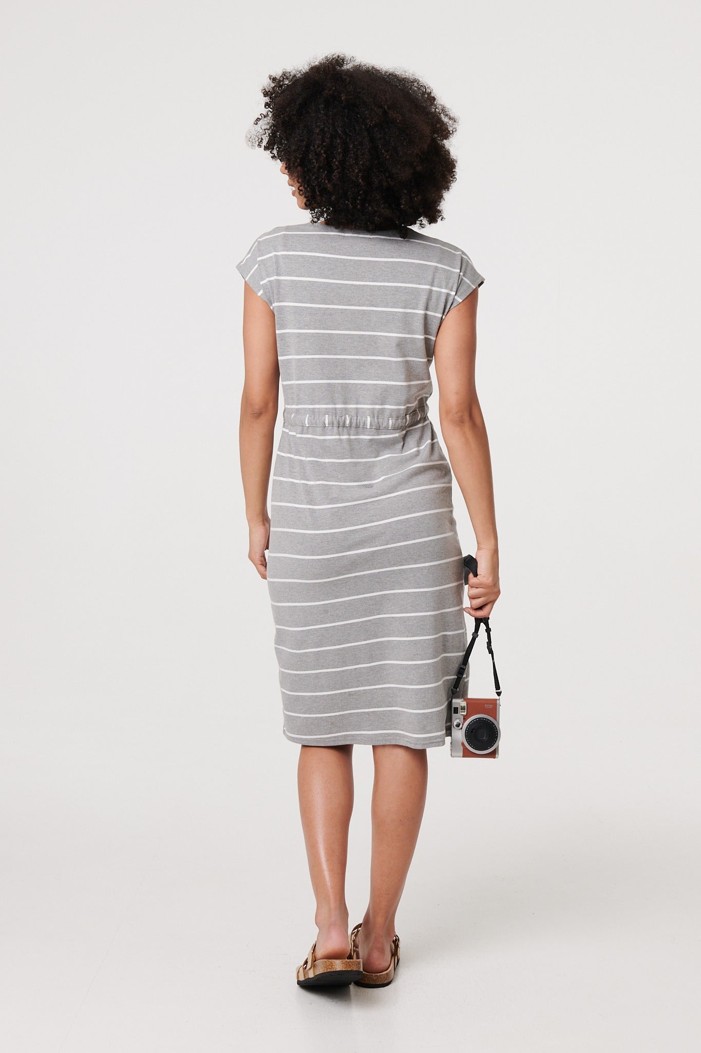 Striped Relaxed Knee Length Dress in GREY [PK-8]