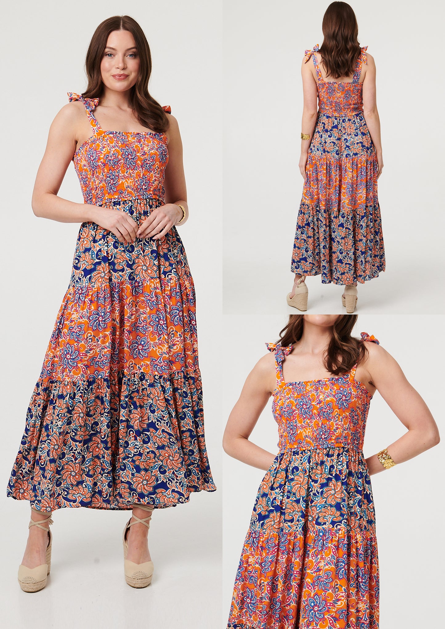 PRINTED TIERED TIE STRAP DRESS [PK-8]