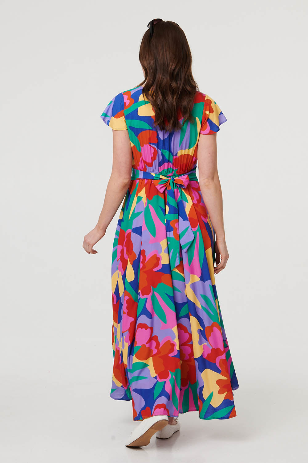 ABSTRACT CAP SLEEVE RUCHED MAXI DRESS [PK-8]
