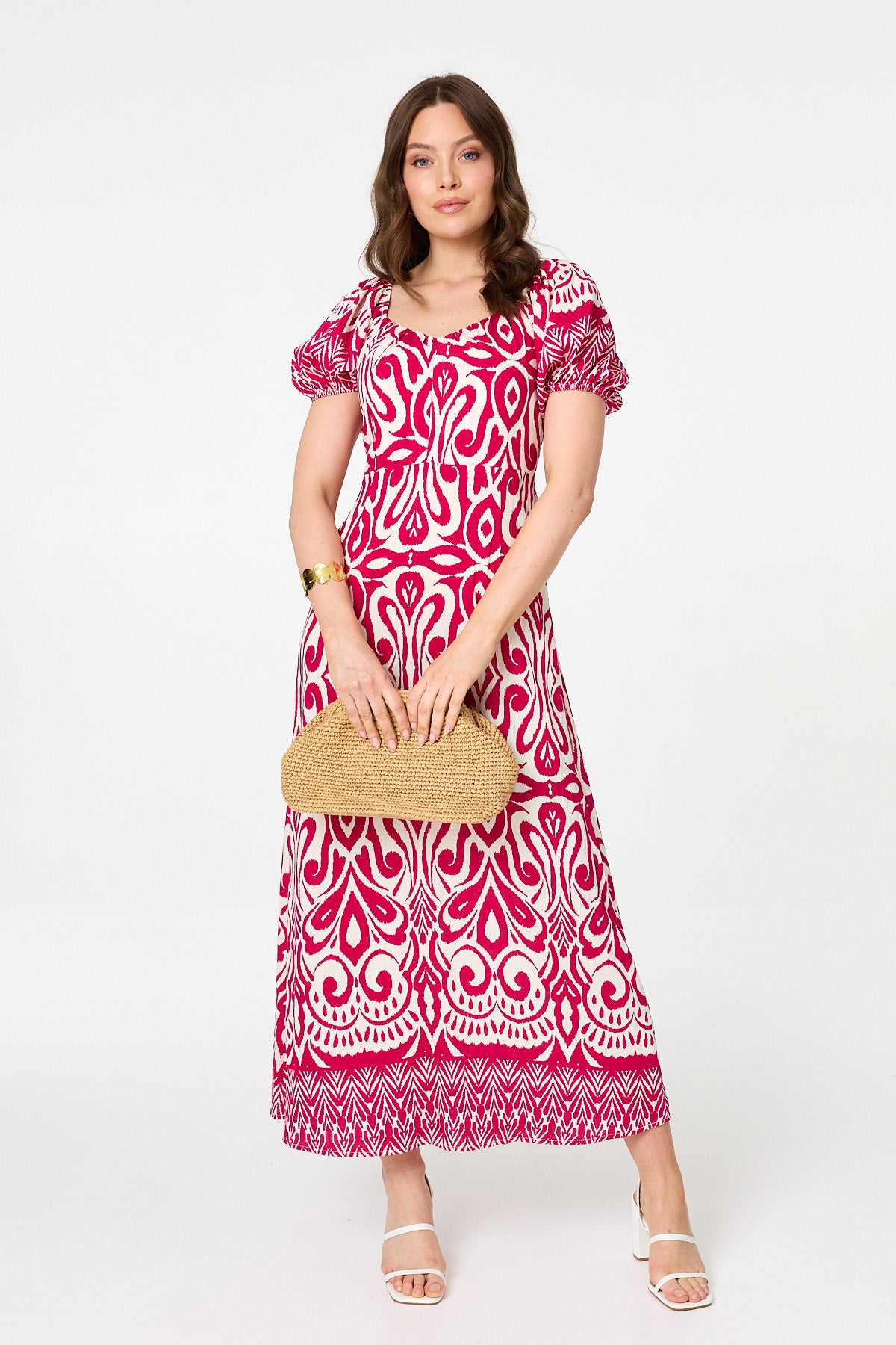 ABSTRACT BARDOT PUFF SLEEVE MAXI DRESS [PK-8]
