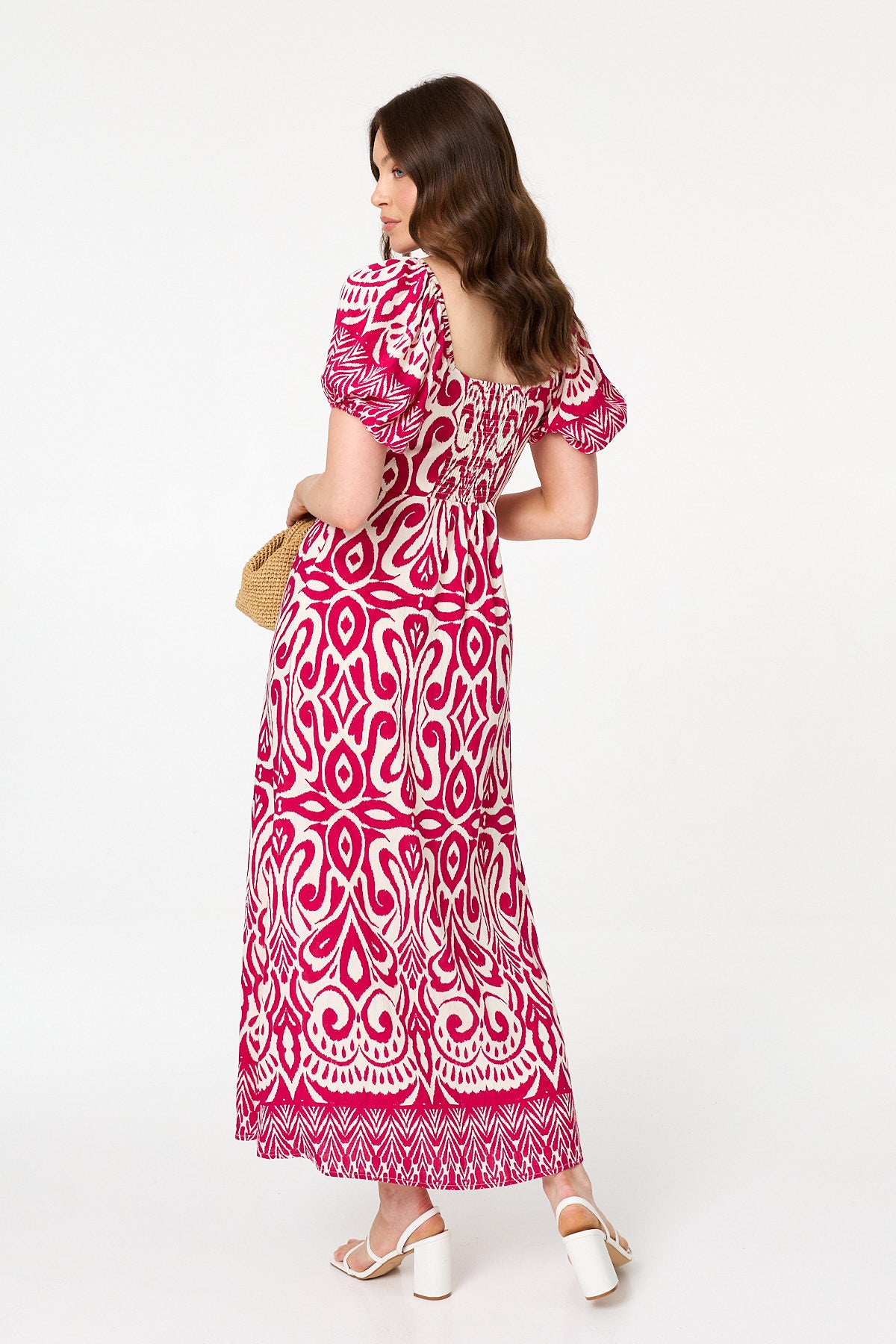 ABSTRACT BARDOT PUFF SLEEVE MAXI DRESS [PK-8]