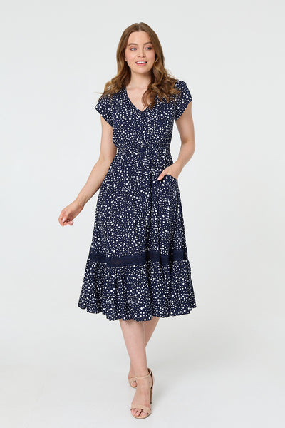 POLKA DOT LACE CAP SLEEVE MIDI DRESS [PK-6]