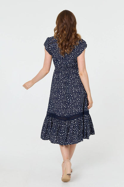 POLKA DOT LACE CAP SLEEVE MIDI DRESS [PK-6]