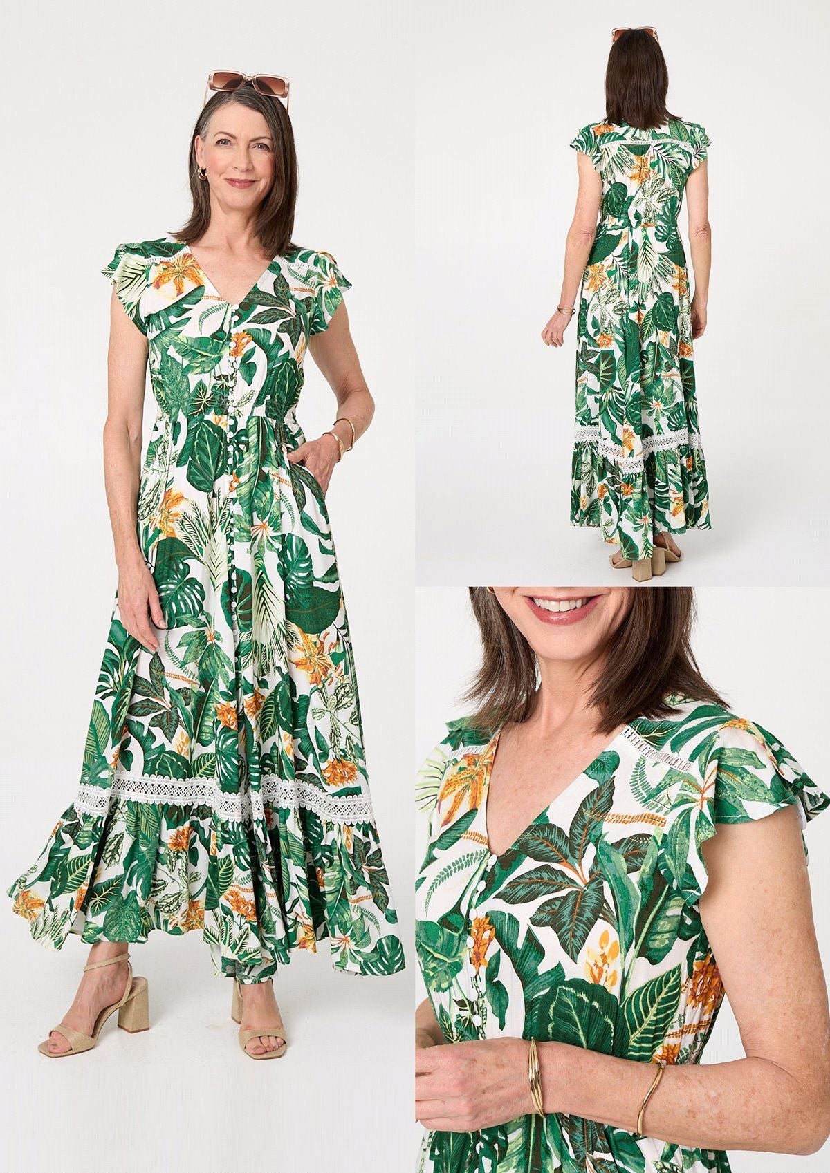TROPICAL PRINT DRESS IN GREEN [PK-9]
