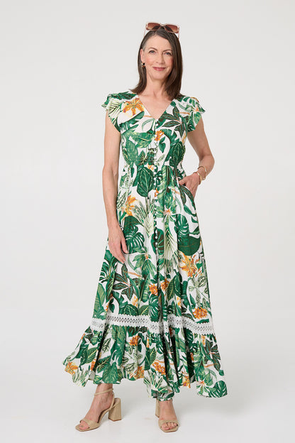 TROPICAL PRINT DRESS IN GREEN [PK-9]