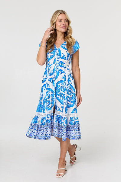 FLORAL MIDI DRESS MULTI BLUE [PK-8]