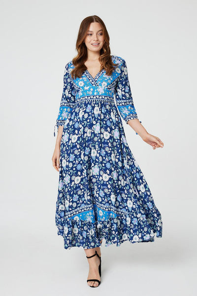 Floral 3/4 Sleeve Empire Maxi Dress in NAVY [PK-8]