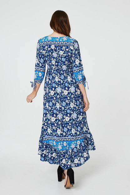 Floral 3/4 Sleeve Empire Maxi Dress in NAVY [PK-8]