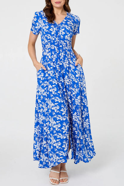 Ditsy Floral Short Sleeve Maxi Dress in BLUE [PK-8]