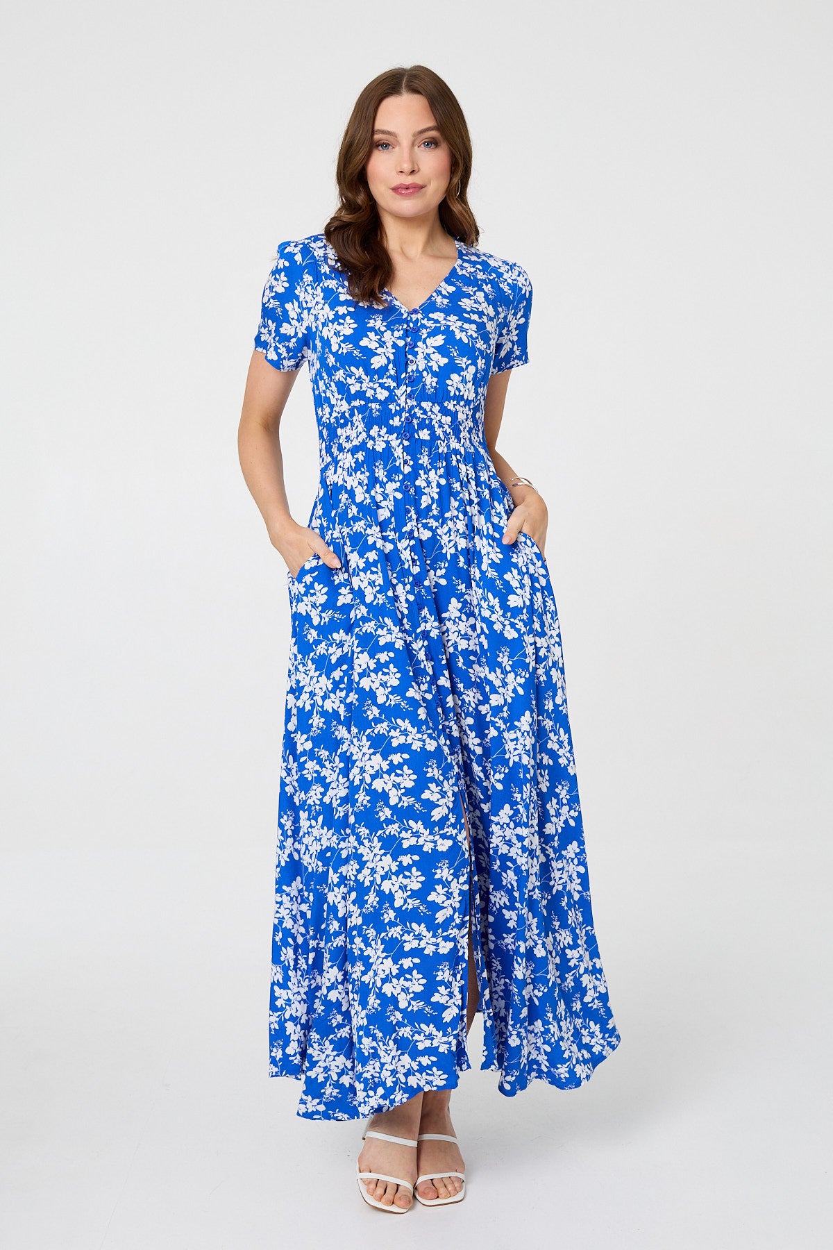 Ditsy Floral Short Sleeve Maxi Dress in BLUE [PK-8]
