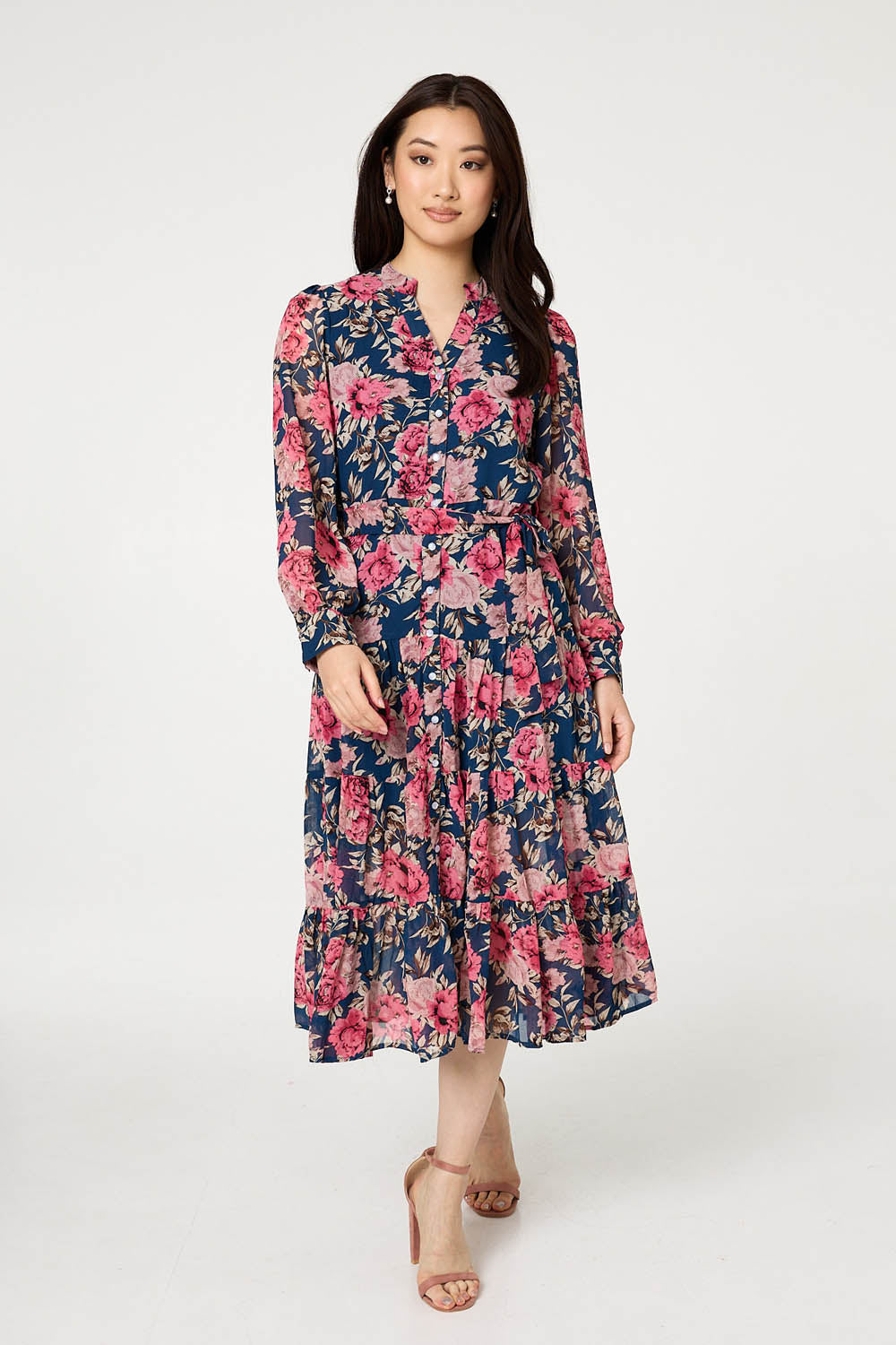 FLORAL TIERED LONG SLEEVE DRESS [PK-8]