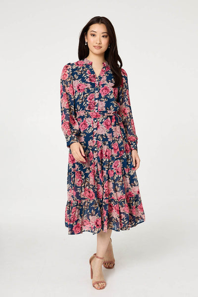 FLORAL TIERED LONG SLEEVE DRESS [PK-8]