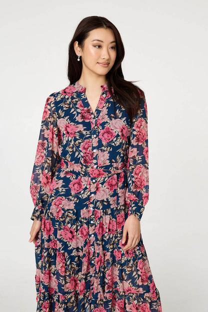 FLORAL TIERED LONG SLEEVE DRESS [PK-8]
