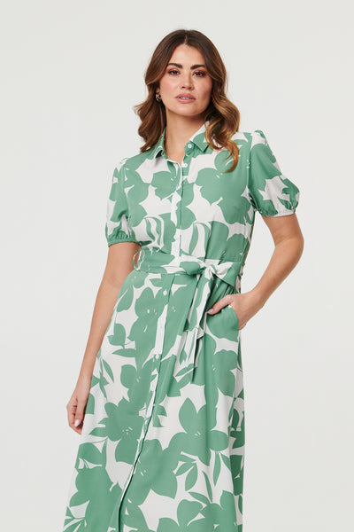 FLORAL TIE WAIST DRESS IN SAGE [PK-8]