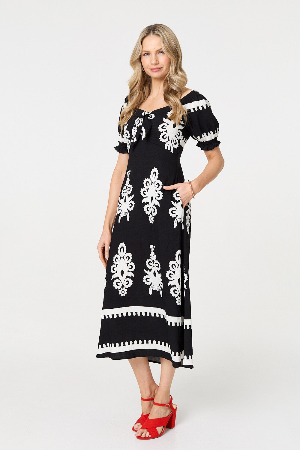 PRINTED PUFF SLEEVE TIE FRONT [PK-8]