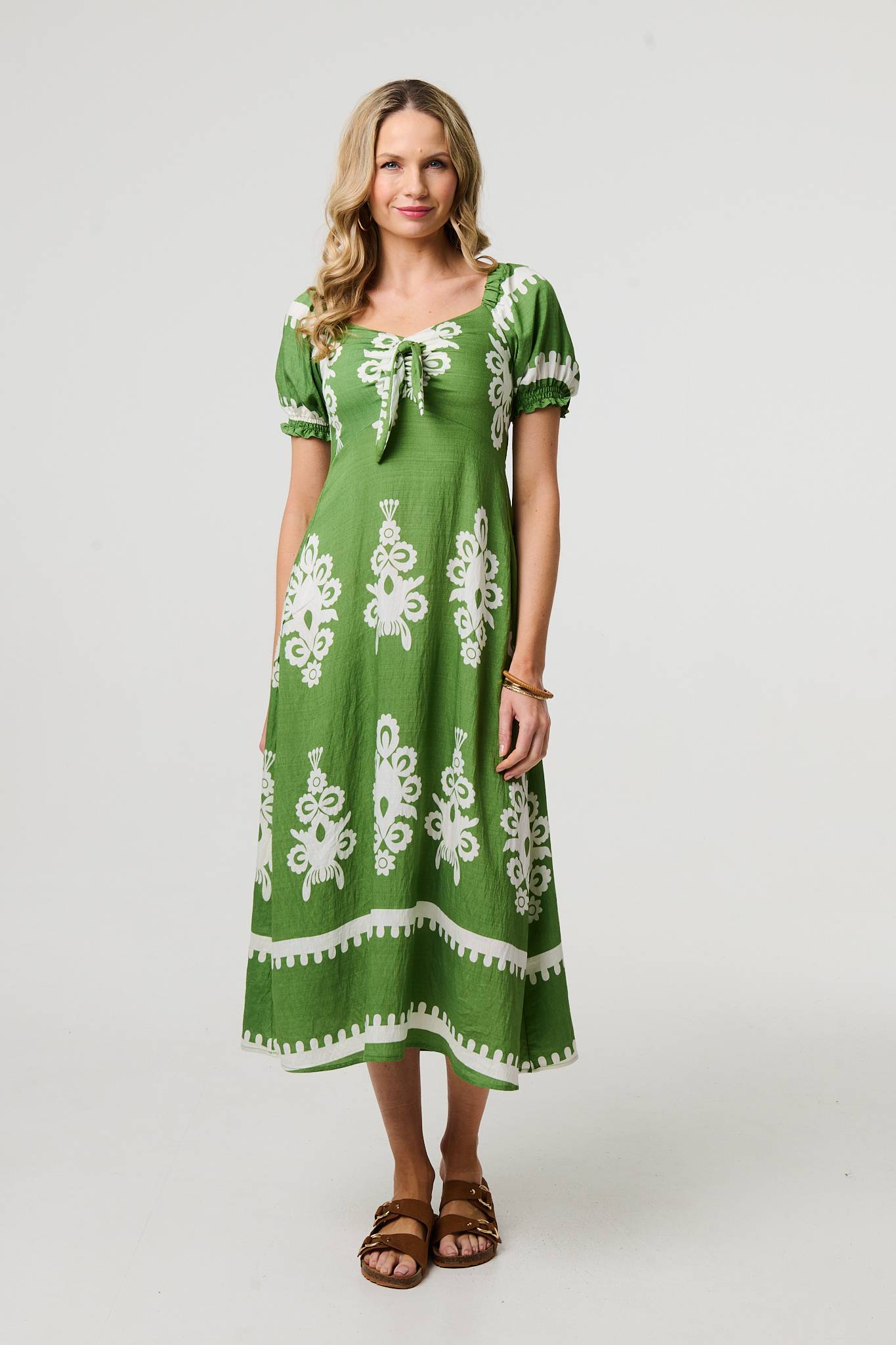 PRINTED PUFF SLEEVE TIE FRONT [PK-8]