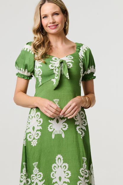 PRINTED PUFF SLEEVE TIE FRONT [PK-8]