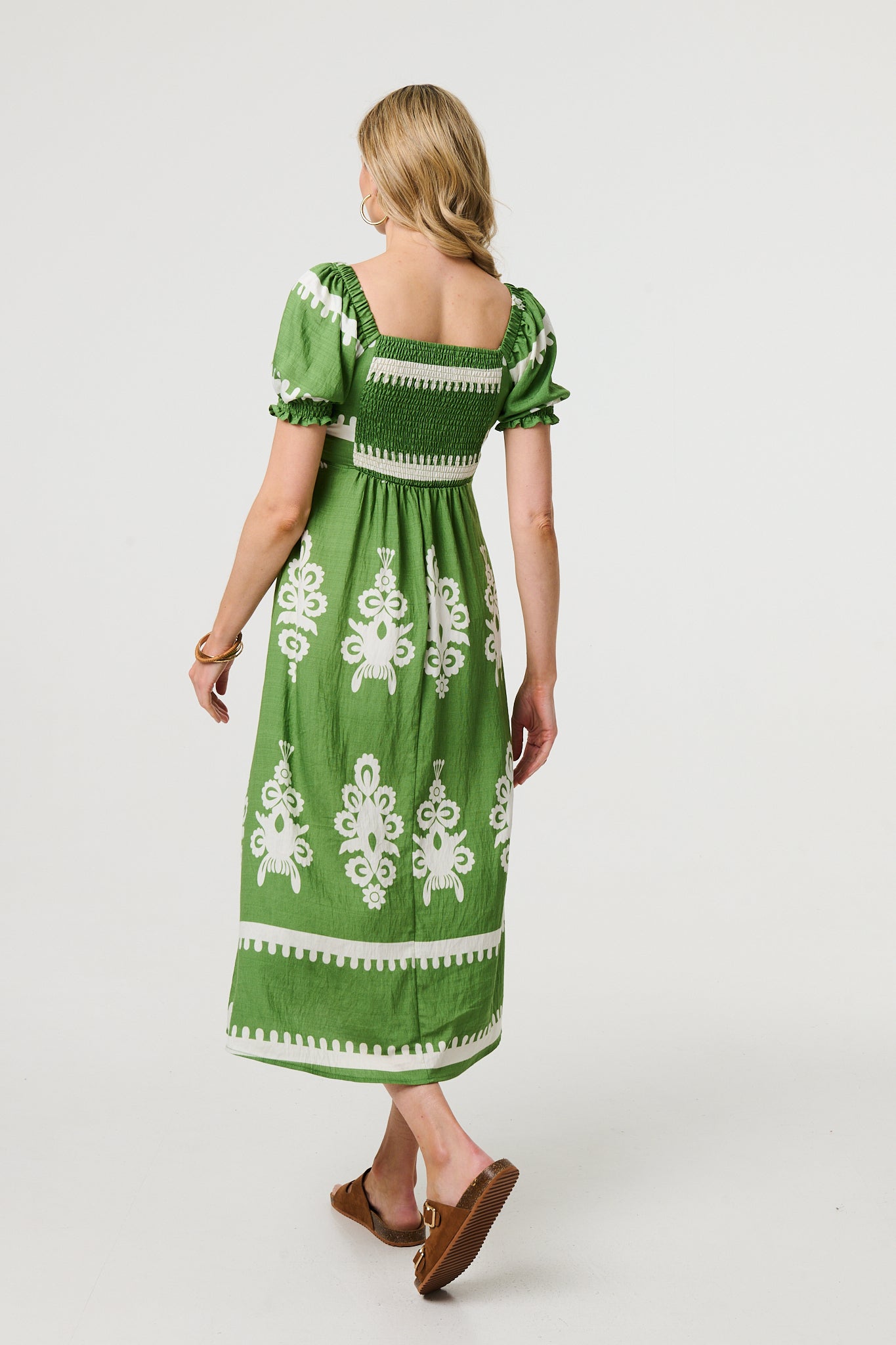 PRINTED PUFF SLEEVE TIE FRONT [PK-8]