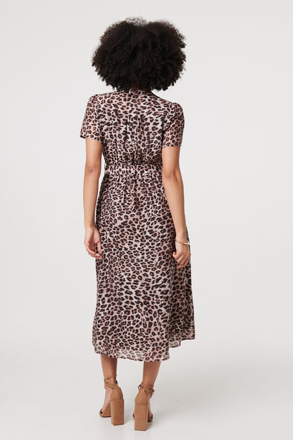 Animal Print Belted Midi Shirt Dress in BEIGE [PK-8]