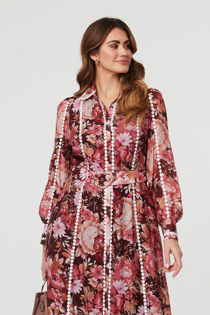 FLORAL LACE TRM BELT MAXI DRESS [PK-8]