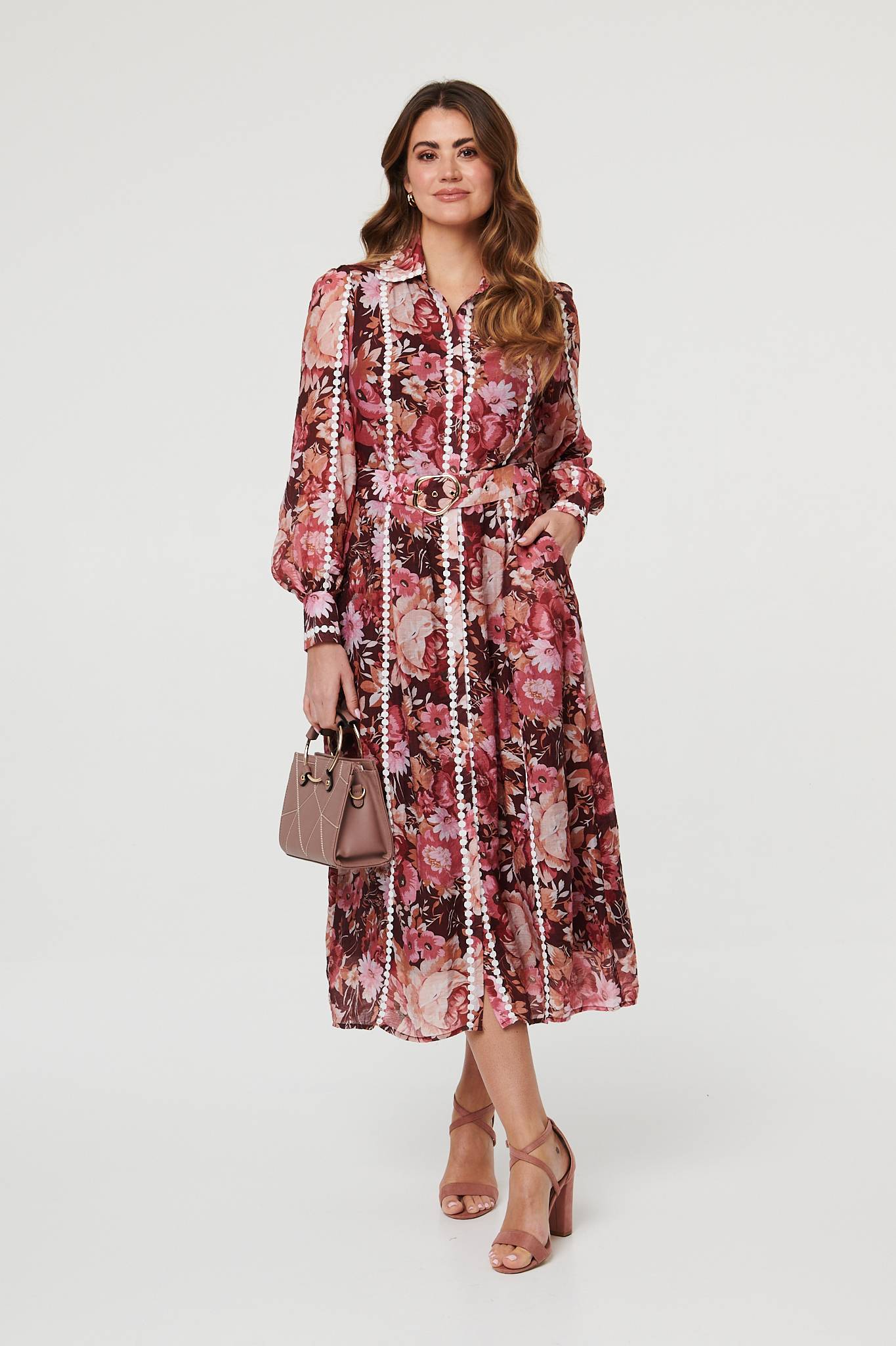 FLORAL LACE TRM BELT MAXI DRESS [PK-8]