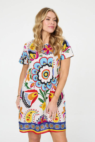 FLORAL CREW NECK FRONT POCKET MIDI DRESS [PK-8]
