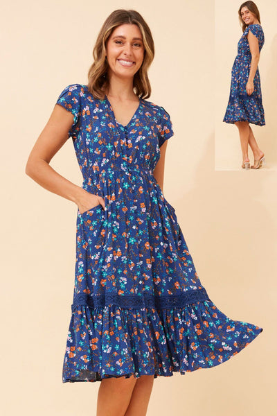 DITSY FLORAL CAP SLEEVE LACE DRESS