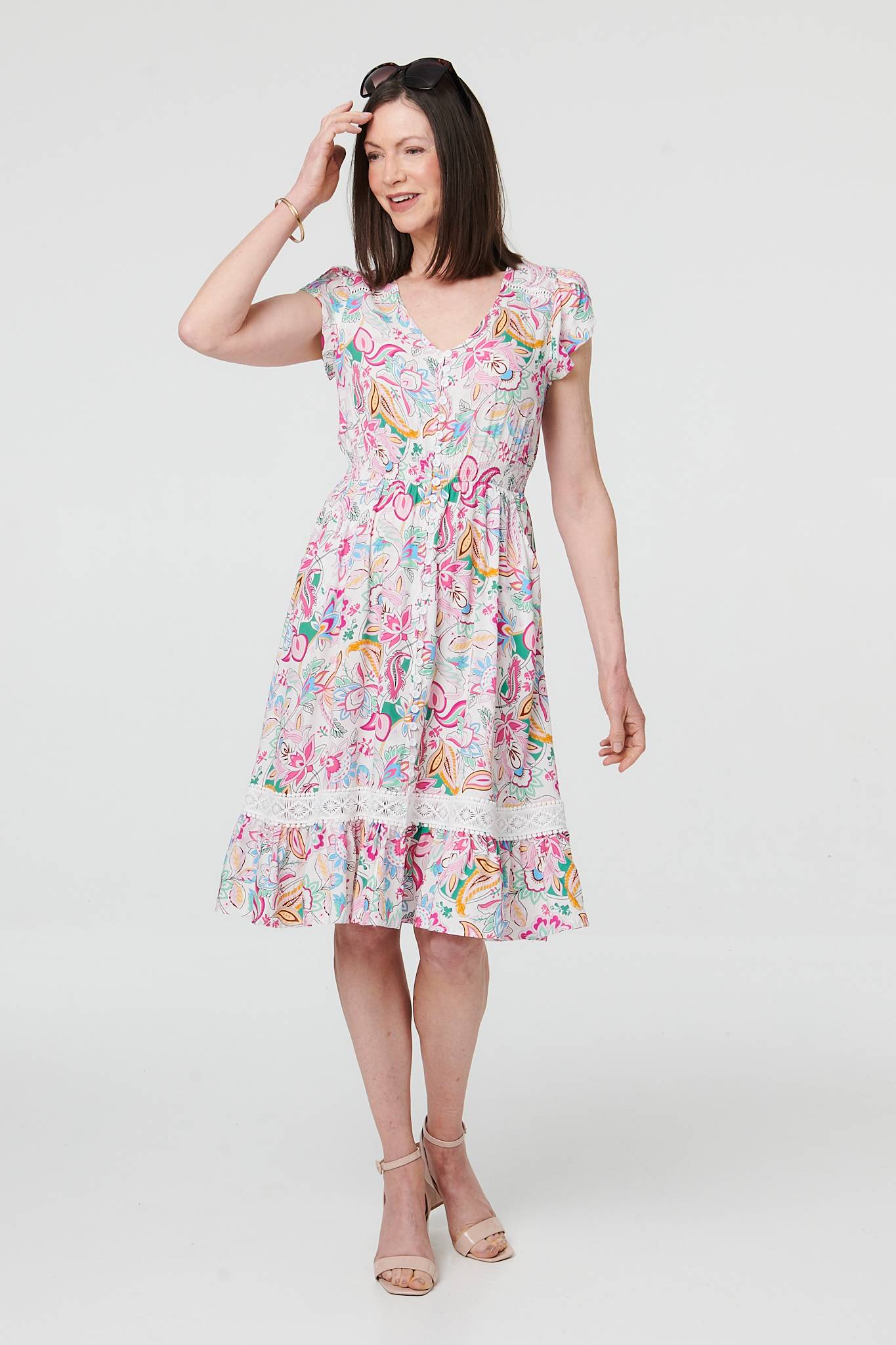 FLORAL PRINT SHIRRED DRESS [PK-8]