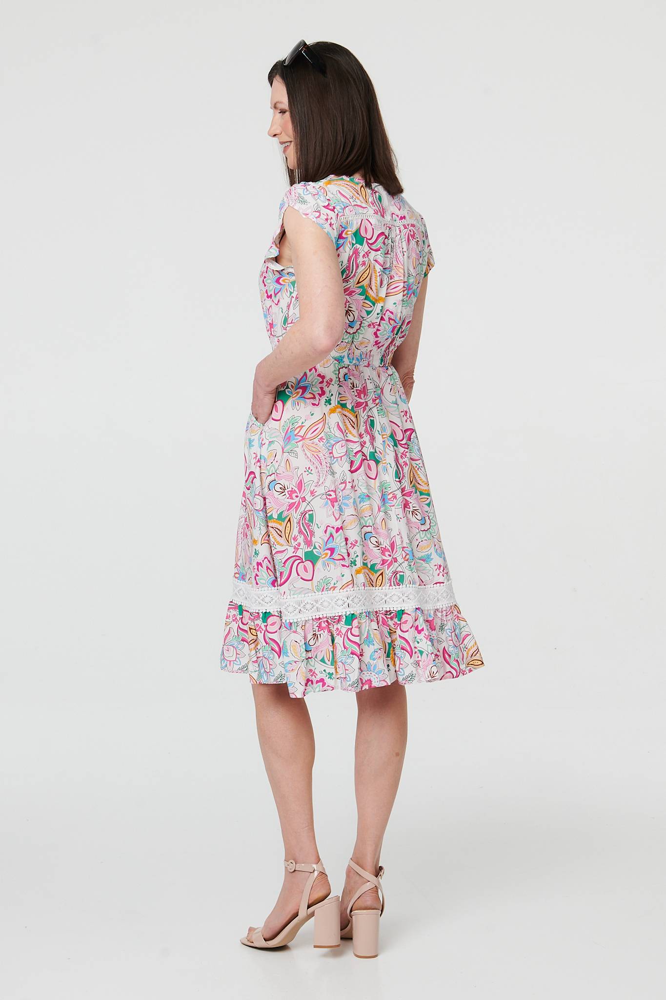 FLORAL PRINT SHIRRED DRESS [PK-8]