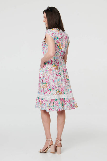 FLORAL PRINT SHIRRED DRESS [PK-8]