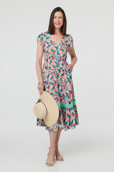 FLORAL CAP SLEEVE LACE DRESS