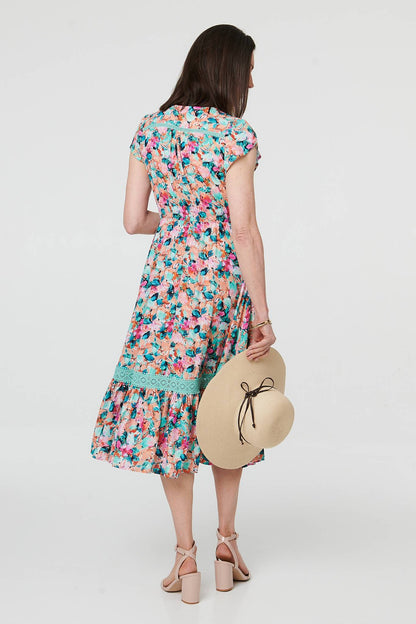 FLORAL CAP SLEEVE LACE DRESS