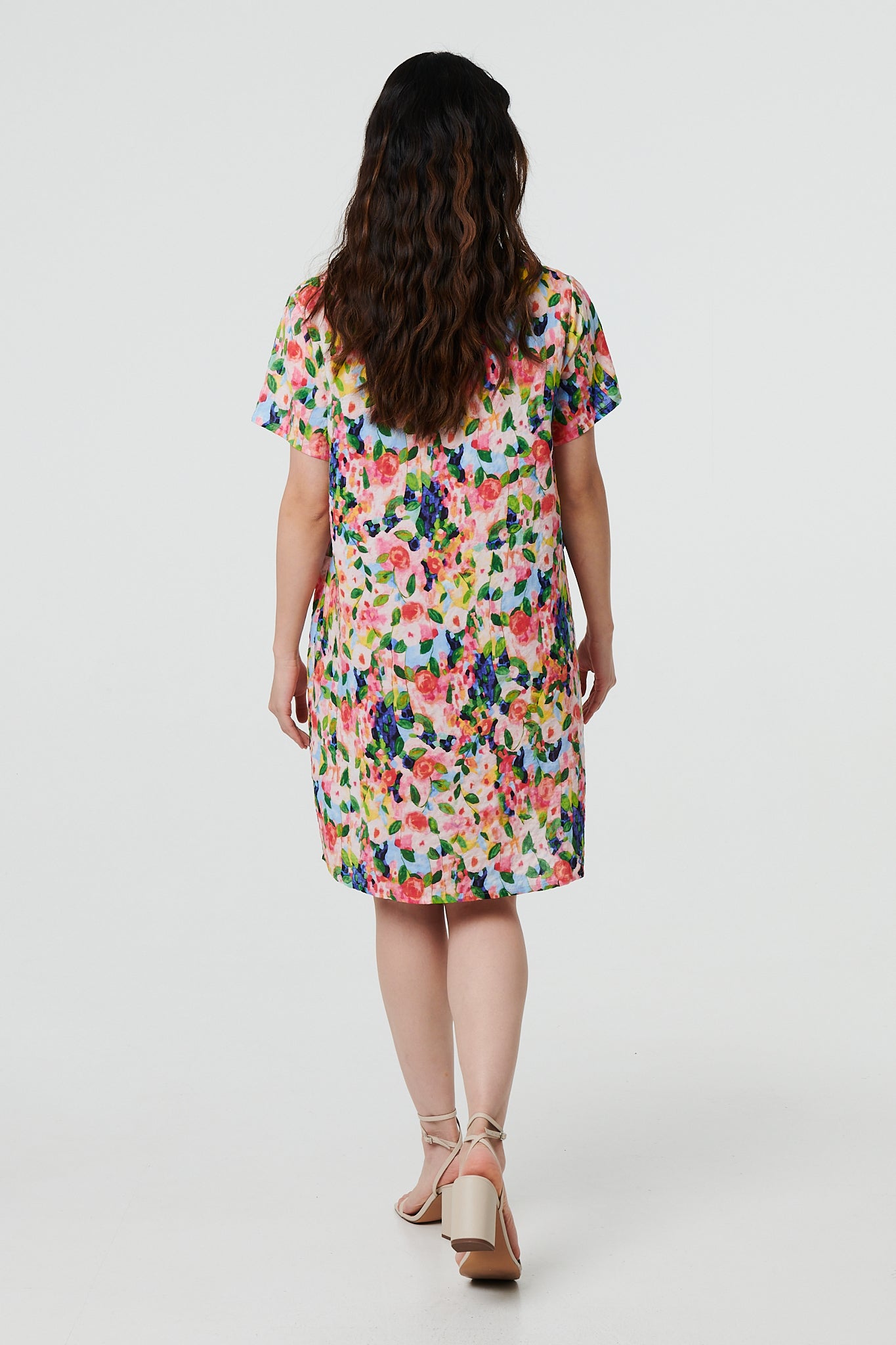 Floral Short Sleeve Short Shift Dress in MULTI PINK [PK-8]